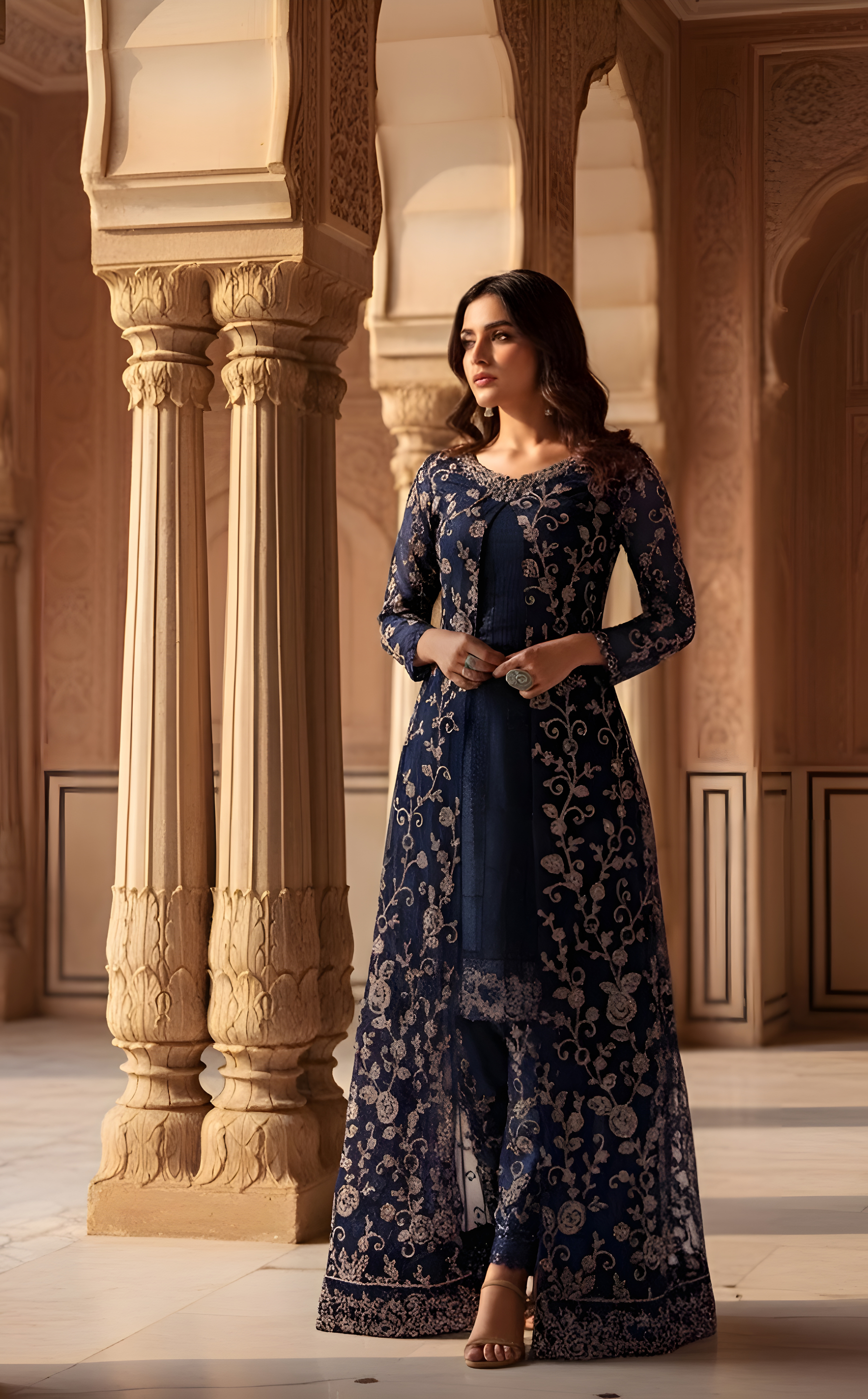 Anarkali dress for wedding party - Latest designer anarkali suits-Dark-Navy-Blue