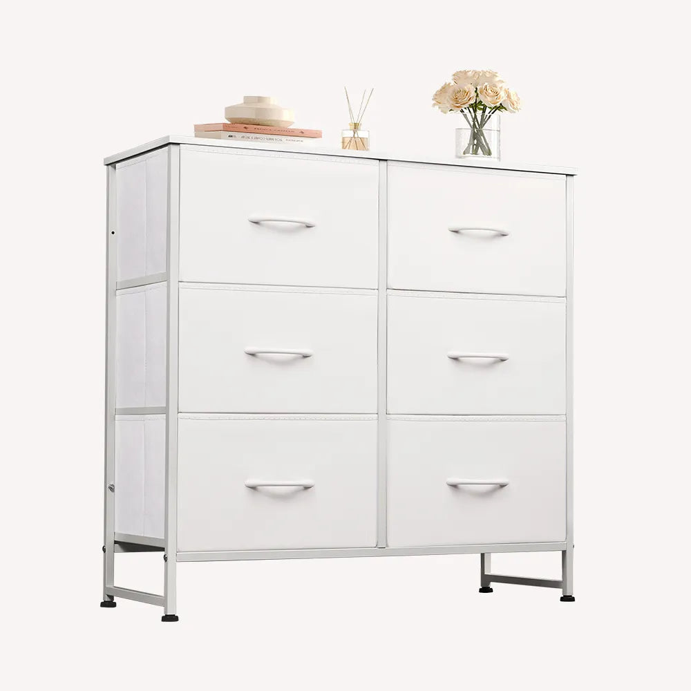 WLIVE Minimalist Fabric 6-Drawer Double Storage Dresser - white